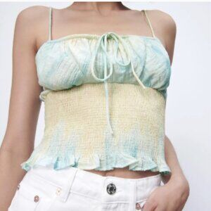 ZARA PRINT CROP TOP OMBRE GREEN / BLUE - Size Medium
